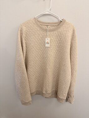 Marine Layer Corbet Quilted Crewneck Sweatshirt XL NWT Dark Oat Heather